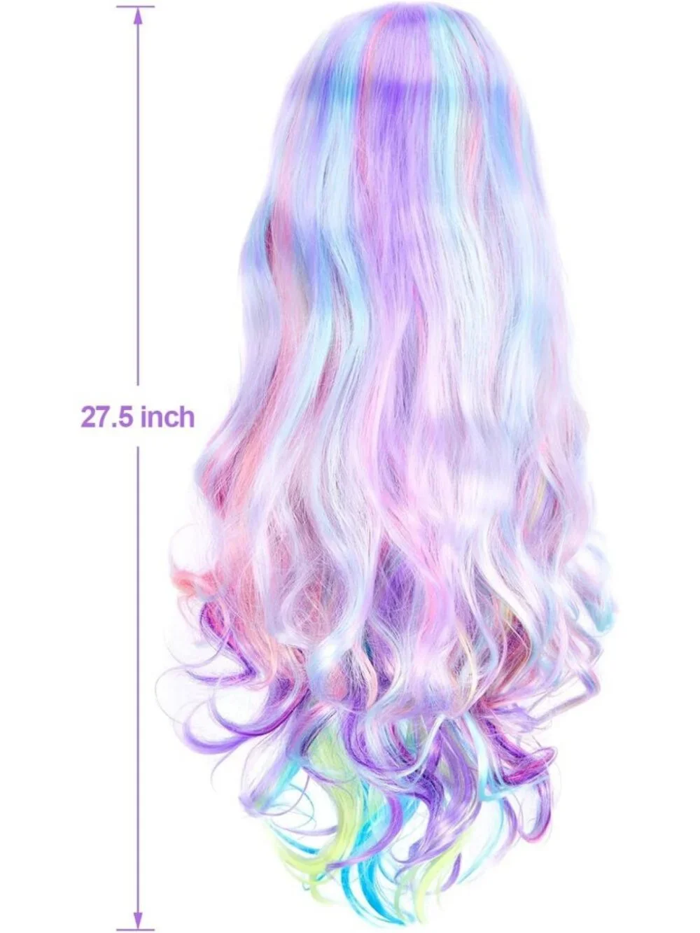 Vibrant Long Curly Wavy Rainbow Hair Wig - 27.56 Inch Colorful Costume Accessory